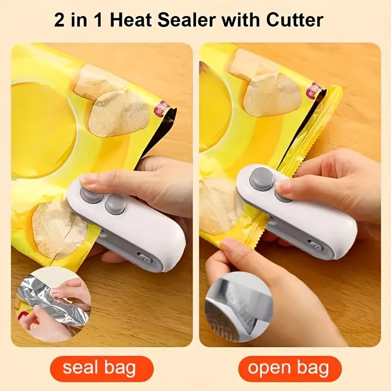 Rechargeable 2-in-1 Mini Food Bag Sealer & Cutter – Portable for Home & Outdoor Use