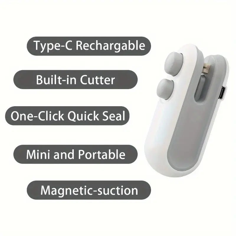 Rechargeable 2-in-1 Mini Food Bag Sealer & Cutter – Portable for Home & Outdoor Use