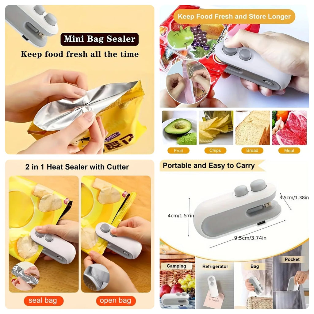 Rechargeable 2-in-1 Mini Food Bag Sealer & Cutter – Portable for Home & Outdoor Use