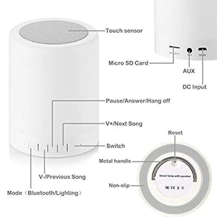 Wireless Bluetooth Touch Lamp & Portable Bass Speaker – Compatible with Android, iOS, and Windows Devices